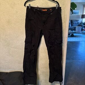 Vintage denim Black Cargo Pants with Drawstring Hem